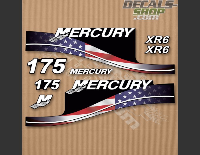 Mercury 175HP XR6 USA Flag Edition Outboard Decal Kit Mercury 175HP XR6 USA Flag Edition Outboard Decal Kit